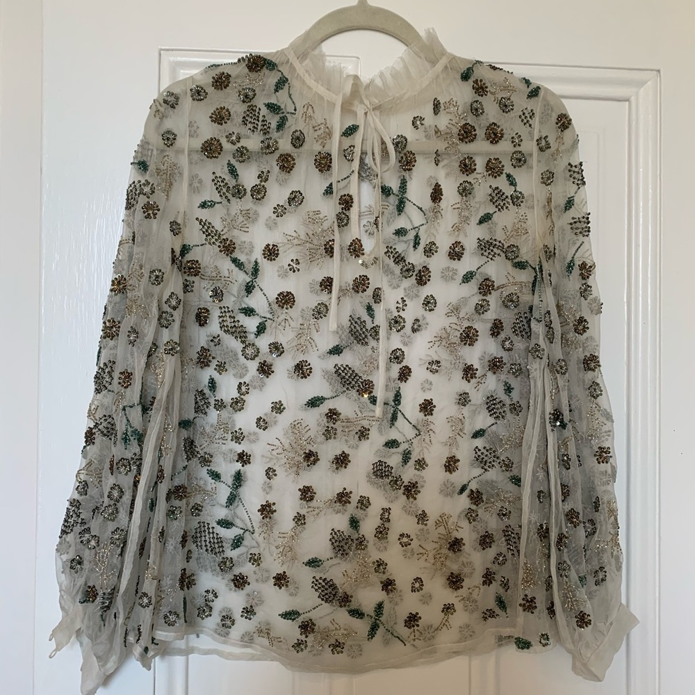 Chiffon bead embroidered blouse